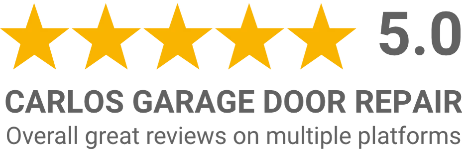 Garage Door Repair Huntington Beach 1 Five gold stars next to the number 5.0, with gray text below reading “Online Image Professionals.” Smaller, blurred text below may reference garage door repair Huntington Beach CA services.