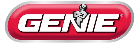 Garage Door Repair Huntington Beach 22 The image shows the Genie logo: the word “GENIE” in bold white letters on a red oval background, with a stylized illustration of a person with crossed arms above the letter “I,” often recognized in garage door repair services.